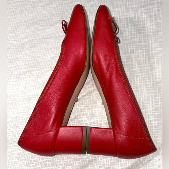 J. Crew Sz 8.5 Red Leather Low 1 3/4” Heel Ballet Pumps with Bow - Picture 7 of 9